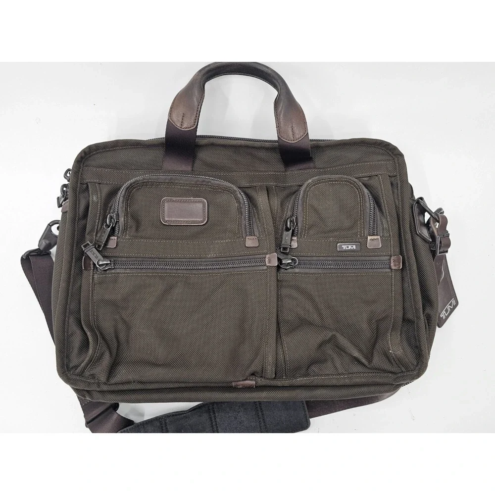 TUMI Dark Brown Nylon Expandable Briefcase Messenger‎ w Laptop Insert